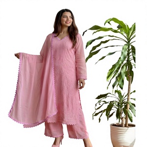 FANCY GEORGETTE <b>CHIKANKARI</b> EMBROIDERY WORK TOP BOTTOM DUPATTA WHOLESALE PRICE ETHNIC GARMENT BABY PINK - Product Image 1
