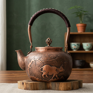 กาน้ำชาโลหะแบบจีนโบราณ ลายวัว พร้อมฝาปิด - Product Image 1