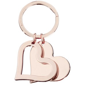 Portachiavi Personalizzato ROS a Doppio Cuore, Elegante in Pelle con Cristallo e Metallo - Product Image 1