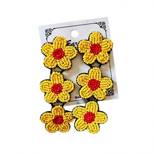 Newly Luxury Flower Shape <b>Stud</b> <b>Earrings</b> Fancy Unique Yellow Red Beaded Cute Jewelry Party Wedding Gifts for Woman - Product Image 1