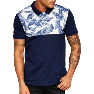 Jersey ajustado regular de algodón 100% para hombre para polo con tapeta de tres botones, jersey de tacto suave, tejido de punto con estampado de yugo Floral - Product Image 1