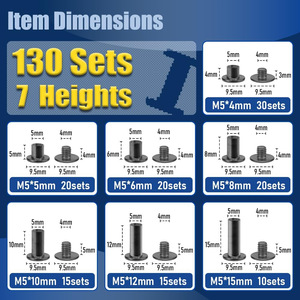 Chicago Screws Assortment Kit 130pcs Metric Black Plated Steel M4 M5 Threaded Rivets For Furniture Assembly - Product Image 4