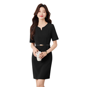 V Neck Sheath Dress With Belt Solid Color Polyester Career Dress For Office Women - Product Image 5