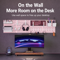 Organisateur mural rose sans perçage, panneau perforé librement combinable pour mur et bureau, idéal pour le rangement de bijoux et d'ornements en dortoir