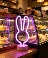 Lámpara de Mesa LED de Neón con Orejas de Conejo, Estilo Moderno y Minimalista, Luz Nocturna Infantil para Decoración de Dormitorio