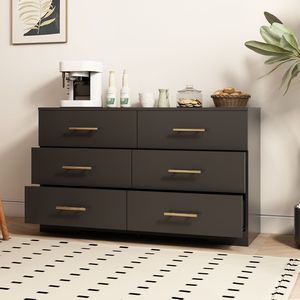 Commode à 6 tiroirs de grande taille, style européen, en métal noir avec poignée dorée, meuble de chambre à coucher - Product Image 5
