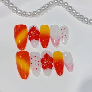 Faux ongles à presser de style européen et américain, inspirés de la France, rouges, <span class=keywords><strong>orange</strong></span> pâle, à pois, fraise, pointes d'ongles transfrontalières, ovales, Jiangsu - Product Image 4
