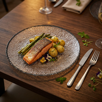 Plat en verre blanc rond vintage avec bord argenté, assiette de chargeur de 33cm, petit motif végétal pour fêtes, événements, ensemble pour hôtels
