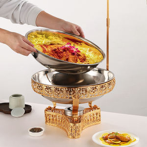 होटल रेस्तरां ईंधन चफिंग बफेट ट्रे ग्लास ढक्कन शादी पार्टी संगमरमर स्टेनलेस स्टील सोना 8l क्षमता भोजन गर्म सेट - Product Image 3