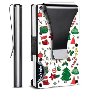 Новый дизайн, пользовательский узор, логотип, минималистичный алюминиевый кошелек с зажимом для денег, Счастливого Рождества, держатель для карт, для праздничных подарков