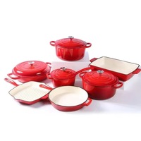Ensemble de 7 ustensiles de cuisine modernes en fonte émaillée, fond multicouche, comprenant poêle à frire, casseroles, faitout, antiadhésif, compatible induction et four