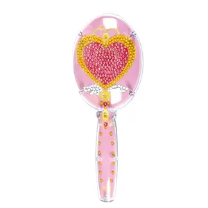 Cepillo de pelo 3D para niños, cojín de masaje para la cabeza, juguete DIY, corazón rosa, pegatina de diamante, peine de pintura - Product Image 3