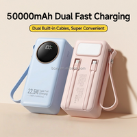Batterie externe à grande capacité, charge rapide, 30000 mAh, câble intégré, sortie 22,5 W, lampe torche LED portable, batterie externe 50000 mAh