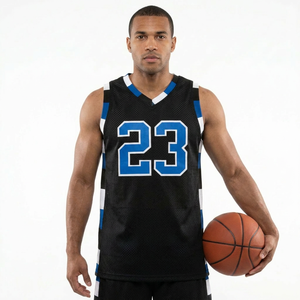 Camiseta de baloncesto para hombre, sin mangas, cuello en V, malla transpirable, número 23 azul, nombre del equipo personalizado, para todas las estaciones, ajuste atlético - Product Image 1