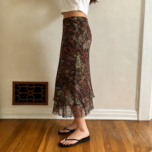 Vintage Colorblock Asymmetrical <b>Mesh</b> Midi <b>Skirt</b> Ethnic Unique Flowy Sheer Vacation Bohemian Casual <b>Skirt</b> - Product Image 5