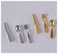 Accessoires de cuisine réalistes en résine DIY, miniatures de cuillères, couteaux et fourchettes dorés et argentés pour maison de poupée, figurines religieuses et de fées