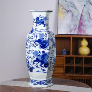 Juego de Jarrones Hexagonales de Porcelana Azul y Blanca, con Diseño de León y Figuras, Jarrones Tradicionales para Decoración del Hogar y Arreglos Florales - Product Image 4