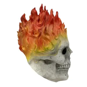 Maschera Horror <span class=keywords><strong>Ghost</strong></span> <span class=keywords><strong>Rider</strong></span>, Teschio Rosso Fiammeggiante Spaventoso, Scheletro Zombie, Copricapo Integrale, Accessorio per Costume di Halloween - Product Image 5