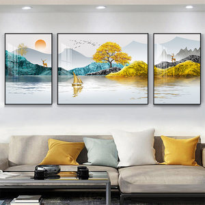 Quadro Decorativo <span class=keywords><strong>da</strong></span> Soggiorno con Paesaggio, Murale Atmosferico di Alta Gamma per Sfondo Divano, Triptico Moderno e Semplice per Famiglia - Product Image 2