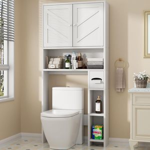 <span class=keywords><strong>Meuble</strong></span> <span class=keywords><strong>de</strong></span> <span class=keywords><strong>rangement</strong></span> WC en MDF style ferme avec portes battantes, étagère réglable, dispositif anti-basculement, porte-rouleau <span class=keywords><strong>de</strong></span> papier toilette, blanc, pour <span class=keywords><strong>salle</strong></span> <span class=keywords><strong>de</strong></span> <span class=keywords><strong>bain</strong></span> d'appartement - Product Image 1