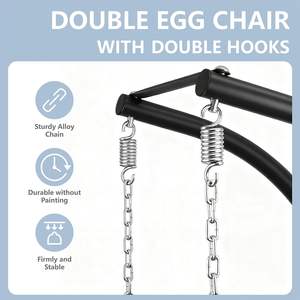 Fauteuil suspendu double en rotin pour extérieur, terrasse, 1 personne, avec coussin imperméable, moderne, pour intérieur, chambre, pelouse, jardin, couleur foncée - Product Image 5