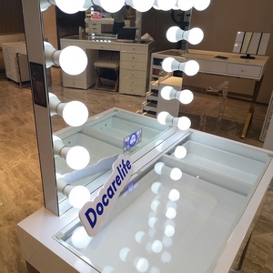 2 ngăn kéo hiện đại LED phong cách bàn trang điểm trắng sơn bóng hàng đầu bề mặt kính không gỉ Bạc Chân trang điểm Vanity bảng - Product Image 3