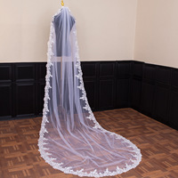 Voile de mariée élégant longueur cathédrale avec bordure en dentelle, une couche de tulle, accessoire nuptial pour cérémonie religieuse et séance photo