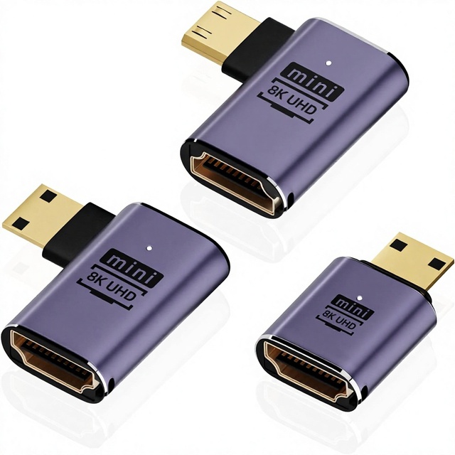 8K Mini/Micro to HDTV Adapter 90 Degree Left/Right Angle Male to Female Connector Cable Cord Support 8K60Hz, 4K120Hz, HDR, EARC