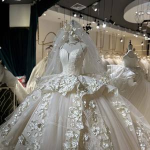 Robe de mariée de luxe Jancember Lsml092 avec <span class=keywords><strong>voile</strong></span>, style princesse, <span class=keywords><strong>décolleté</strong></span> cœur et fleurs 3D <span class=keywords><strong>pour</strong></span> cérémonie de mariage - Product Image 5