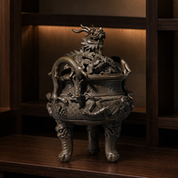Brûle-encens antique en cuivre à motif de dragon, un objet décoratif antique de haute qualité pour la maison, raffiné et exquis.