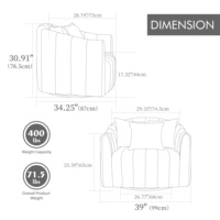 Fauteuil d'appoint pivotant surdimensionné moderne et écologique, rembourré en chenille capitonnée, en forme de citrouille, avec 3 coussins, structure métallique