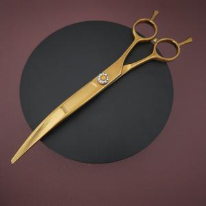 Ciseaux à cheveux professionnels dorés, 7,5 pouces, courbés, en acier inoxydable 440C, lame tranchante, manche long, pour usage en salon - Product Image 1