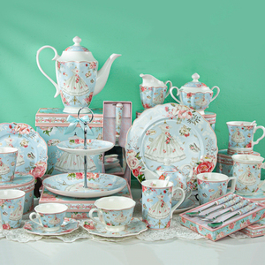 Juego de Café Estilo Europeo en Caja de Regalo, Juego de Té de Cerámica con Tetera, Taza de Té con Estampado de Vestido de Novia y Juego de Platillos - Product Image 1