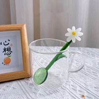 Cuillère à dessert en verre Lelyi Creative Cute Flower, résistante à la chaleur, écologique, au design simple et moderne, disponible en plusieurs couleurs