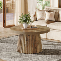 Tables basses rondes Tribesigns de 31,5 pouces, style ferme, avec base en forme de tambour cannelé, style moderne du milieu du siècle, table d'appoint bohème