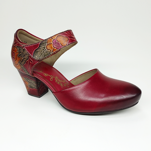 Sandali <span class=keywords><strong>Donna</strong></span> in Vera Pelle con <span class=keywords><strong>Tacco</strong></span> <span class=keywords><strong>Medio</strong></span>, Nuovi, Eleganti, Goffrati, Dipinti a Mano, Stile Retrò, per Commercio all'Ingrosso - Product Image 2