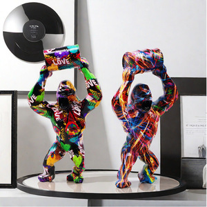 Resin Colorful <strong>Gorilla</strong> Statue African Animal Statues Monkey Sculpture Jungle Animals for Home Decoration - Product Image 5