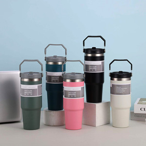 Wholesale 30 oz Travel Insulated Hot and Cold Drinks 20 oz Powder Coated Double Wall Coffee Tumbler Mugs with Straw Handle - Product Image 4