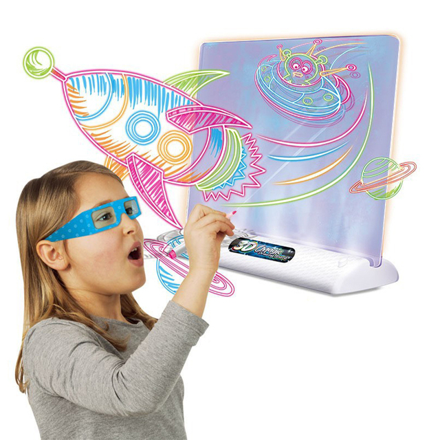 Mini 3D Magic Drawing Pad Toys LED Luminous Drawing Board 3D Glasses Tablet Light Effects Writing Board With Pen for Kids Gifts