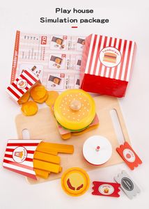 Jouets de <span class=keywords><strong>cuisine</strong></span> en bois unisexe pour enfants Jeu pour enfants Hamburger Colonne Simulation d'empilage d'aliments Ensemble de couches - Product Image 4
