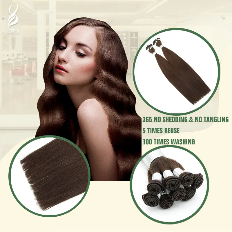 YADING Hand Tied Welft #4 14-24 Inches Shiny Brown Woman Remy Tóc Trinh Nữ 100% Tóc Con Người Chất Lượng Tốt Nhất Với Nhà Cung Cấp