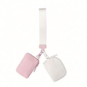 Custom <b>Mini</b> Zip Around Keychain Dual <b>Pouch</b> Portable Wristlet Wallet Logo Factory Wholesale Lemon Coin Purse Nylon Fashion Unisex - Product Image 4