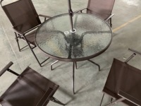 Ensemble de salle à manger d'extérieur imperméable pour patio et appartement, table basse pliante en verre et chaises avec parasol, mobilier de jardin