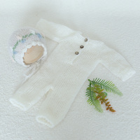 Rose clair bébé fille robe à manches longues tricoté à la main fée chapeau jupe Crochet Angola Pâques nouveau-né lapin lapin couche barboteuse