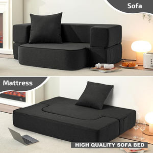 Black Modern <b>Floor</b> <b>Sofa</b> Bed Fabric Lazy Couch Boucle Upholstered Lounge Seat for Living Room - Product Image 4