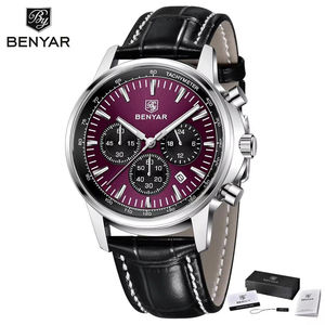 Montre-bracelet à quartz de luxe pour homme Benyar BY-5213 avec bracelet en cuir, étanche, pour homme, Reloj Montre Hombre, avec boîte cadeau - Product Image 4