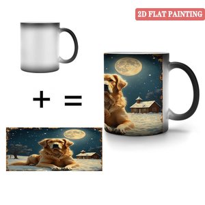 Tasse Magique Thermosensible 11oz en Céramique Noire Givrée avec Motif Chien et Lune - Product Image 4