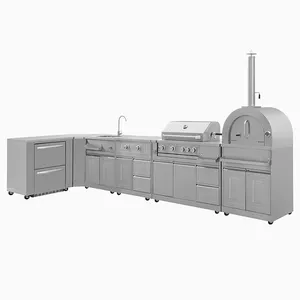 Outdoor BBQ 6pcs Island With 304 Stainless Steel Pizza Oven For Outdoor Living