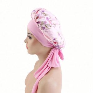Bonnets en satin personnalisés pour femmes, motifs floraux, bonnets Ankara, bonnets de créateur en satin avec lien - Product Image 2