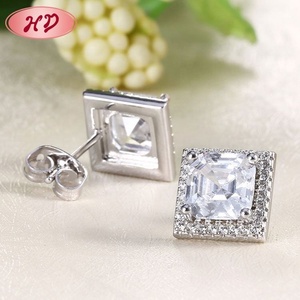 Women Silver‑Tone Square Princess Cut Zircon Stud <b>Earrings</b> <b>Halo</b> Crystal Square Ear Studs Wedding Party Jewelry - Product Image 3